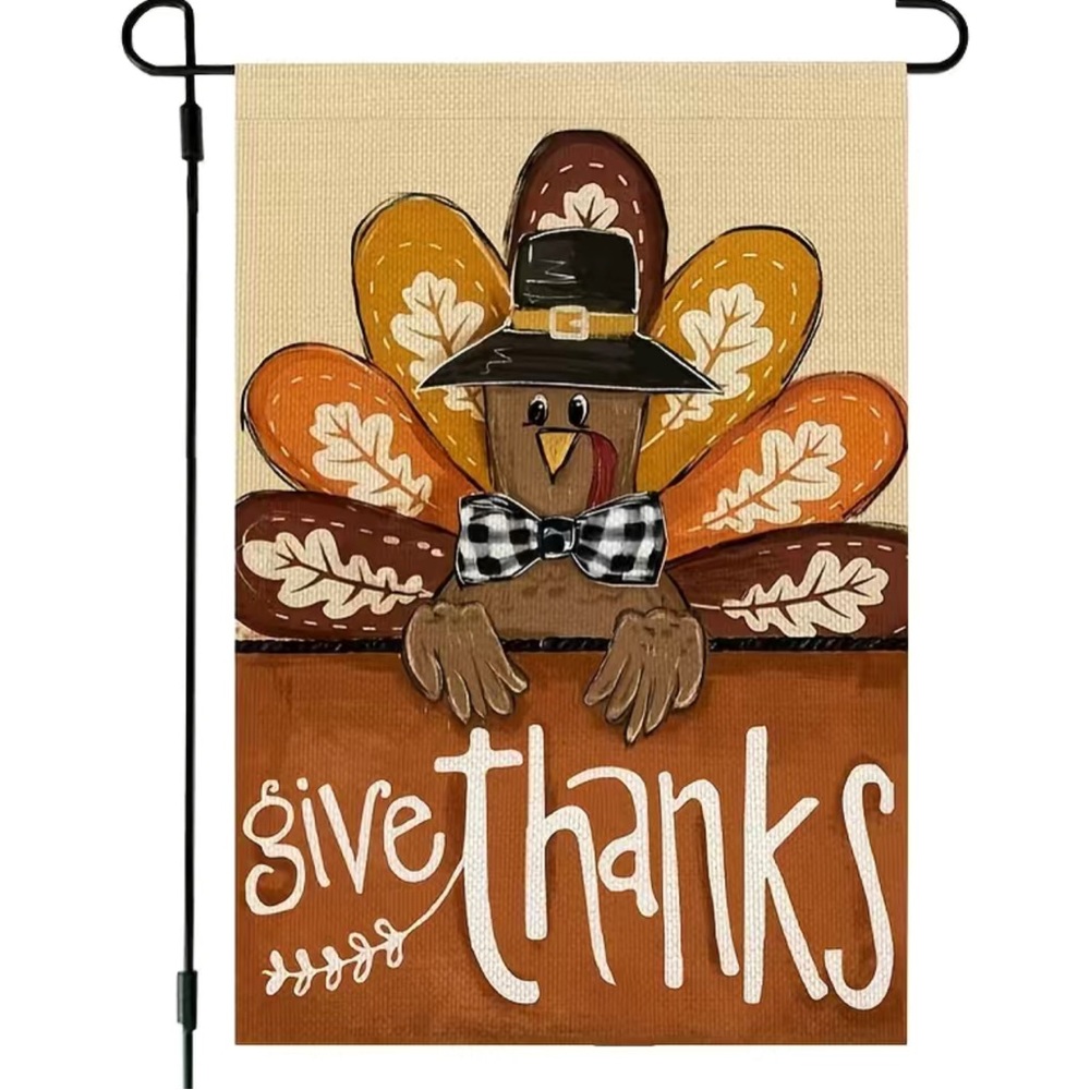 Thanksgiving Give Thanks Turkey Pilgrim Fall Autumn Garden Flag